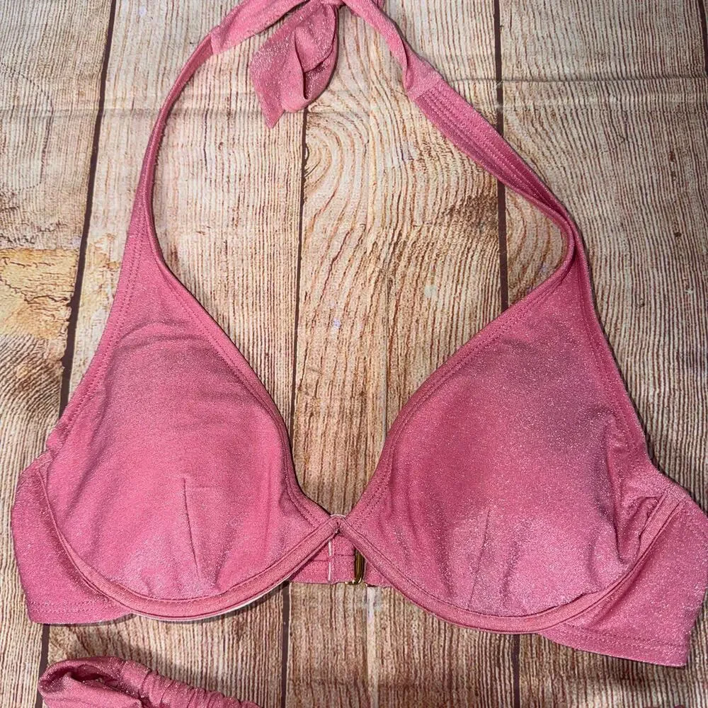 No Boundaries Small (3-5) Pink Metallic Bikini Set